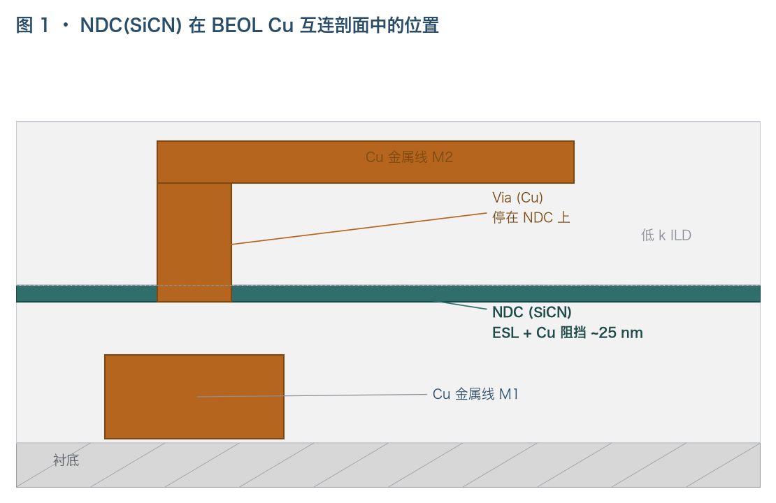 NDC 在 BEOL Cu 互连剖面中的位置